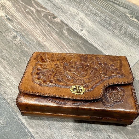 Hand-Tooled reversible vintage master Genuine Leather Purse Shoulder Bag. - Picture 1 of 10